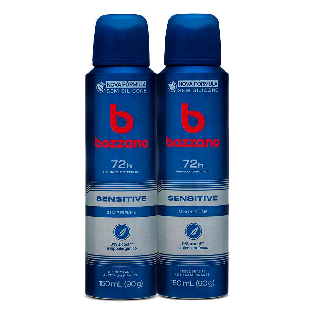 Kit 2 Desodorante Bozzano Sensitive Sem Perfume Aerosol Antitranspirante 48h com 150ml