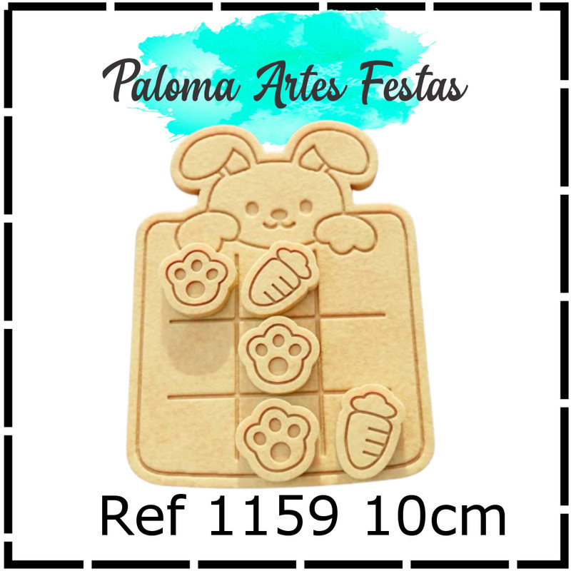 Carimbos + Cortadores Jogo da Velha de Páscoa 10cm  pasta americana biscuit