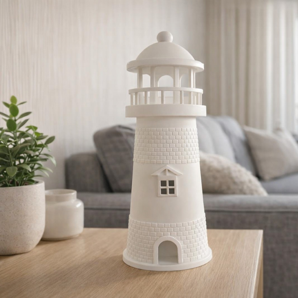 Farol Decorativo Litorâneo Branco 27 cm | Decoração Praiana para Sala, Quarto e Aparador