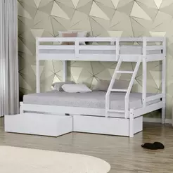 Beliche Com Cama Casal Eco Com 02 Gavetas Madeira Maciça Branco Mobilistore
