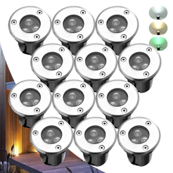 Kit 3 a 12 Balizador Spot Led 3W Embutir Chao Piso Jardim Prova Dagua Luz Enterrada três cores