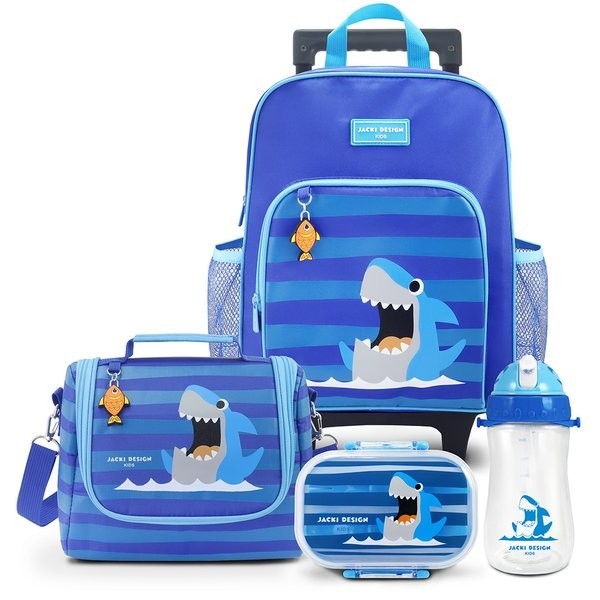 Kit Mochila com Rodinhas Lancheira Térmica Pote p/ Lanche e Garrafa Infanti  - Jacki Design