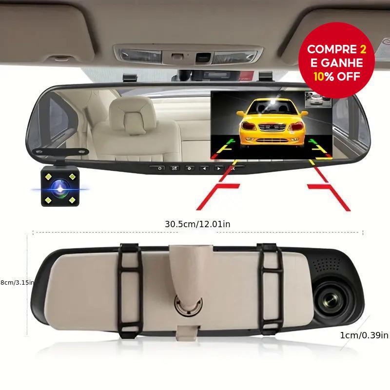 Novo Espelho Retrovisor DVR com Câmera Dash - Frontal e Traseira, Ângulo de 170°, Lente Dupla 1080P, Câmera de Ré com