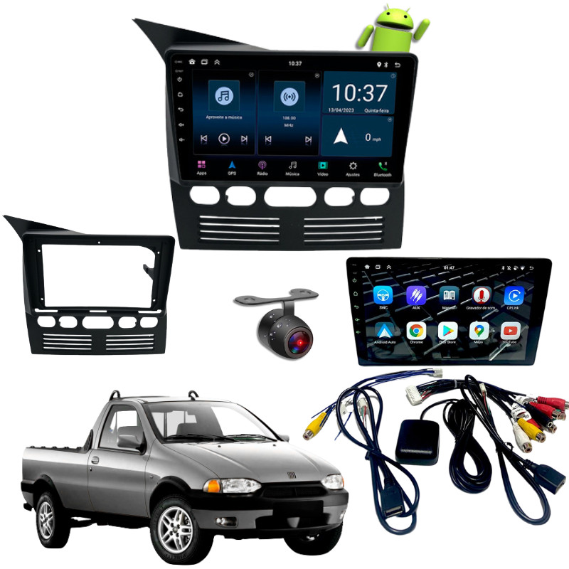 Kit Central Multimidia Android Com Moldura E Câmera De Ré Palio Siena Strada G1