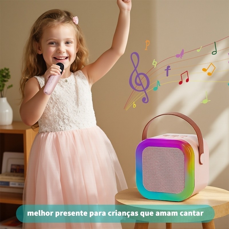 Mini Alto-Falante Portátil Sem Fio Bluetooth Para Karaoke Microfone Duplo Com Alça