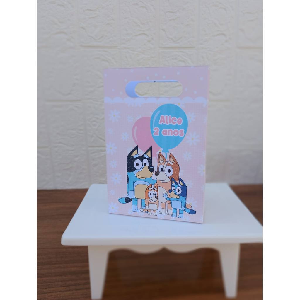 PEGUE E MONTE Lembrancinha Sacolinha Surpresa PP Personalizada Boca de Palhaço BLUEY MENINA