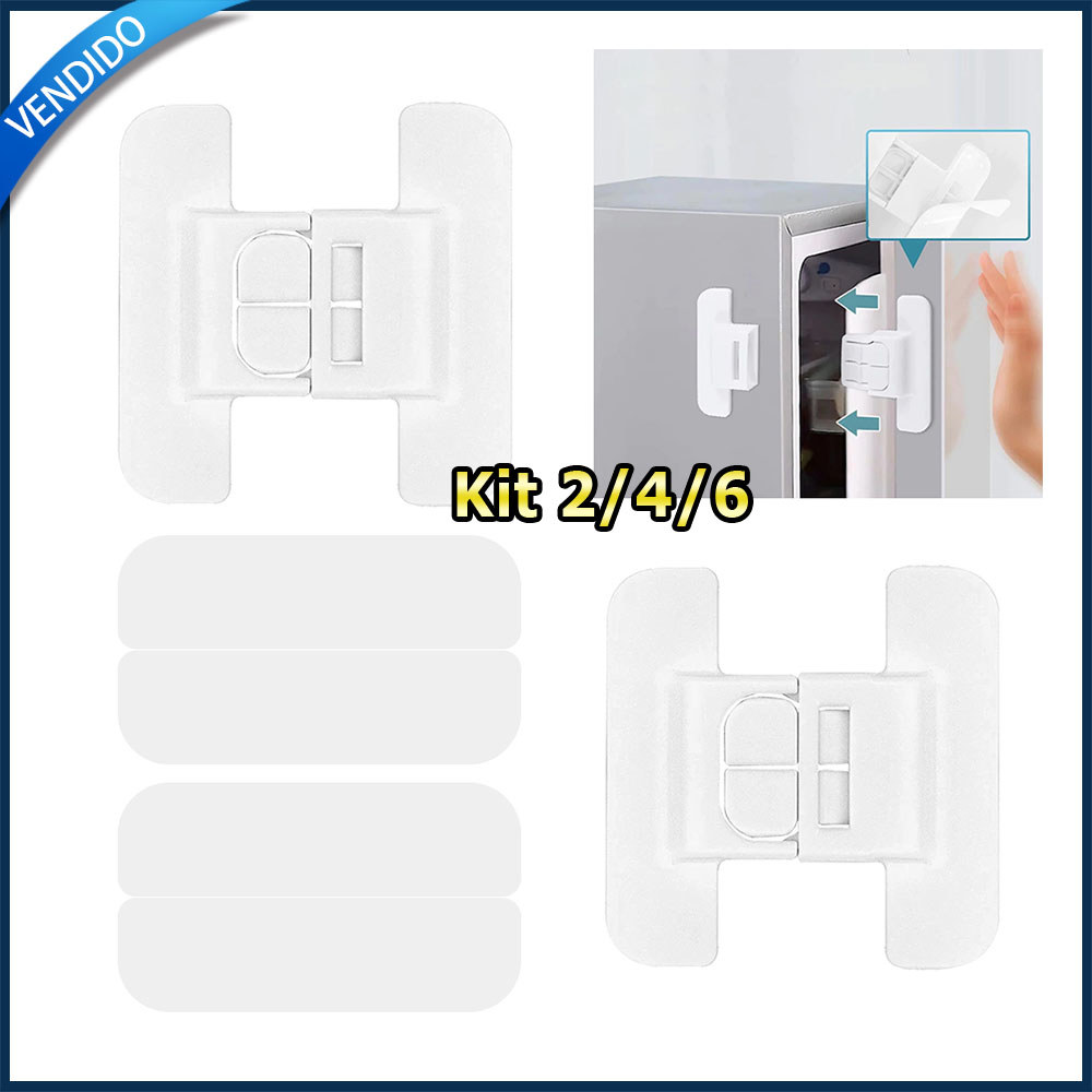 Kit 2/4/6 Fechadura de segurança para geladeiras/freezers fechadura para gavetas com fita adesiva dupla-face Branco
