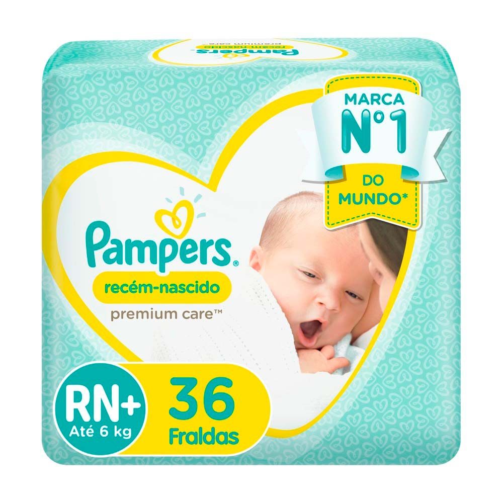 Fralda Pampers Recém Nascido Tamanho RN+ 36 Unidades Descartáveis