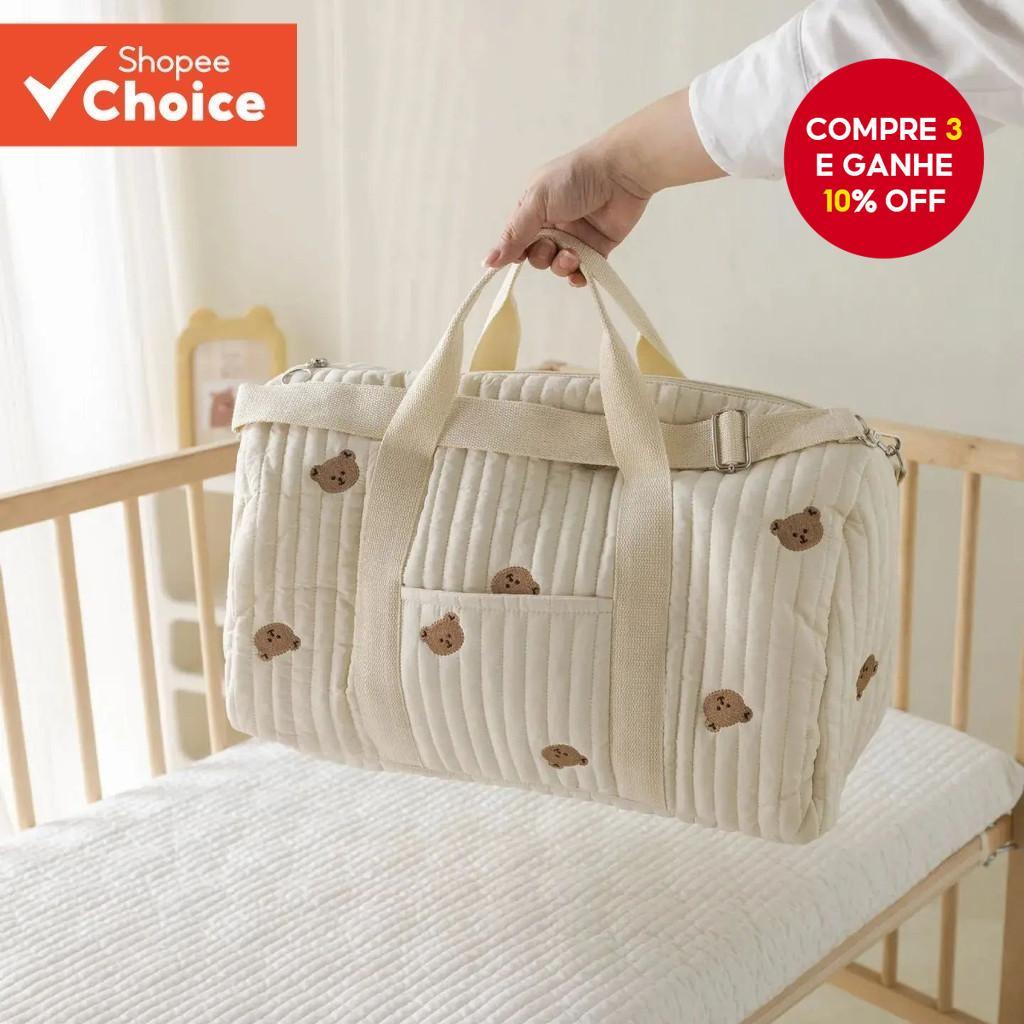 Bolsa de Ombro Mão Bordada Urso Fofo Grande Capacidade Mãe e Filho Bolsa de Mãe e Criança.