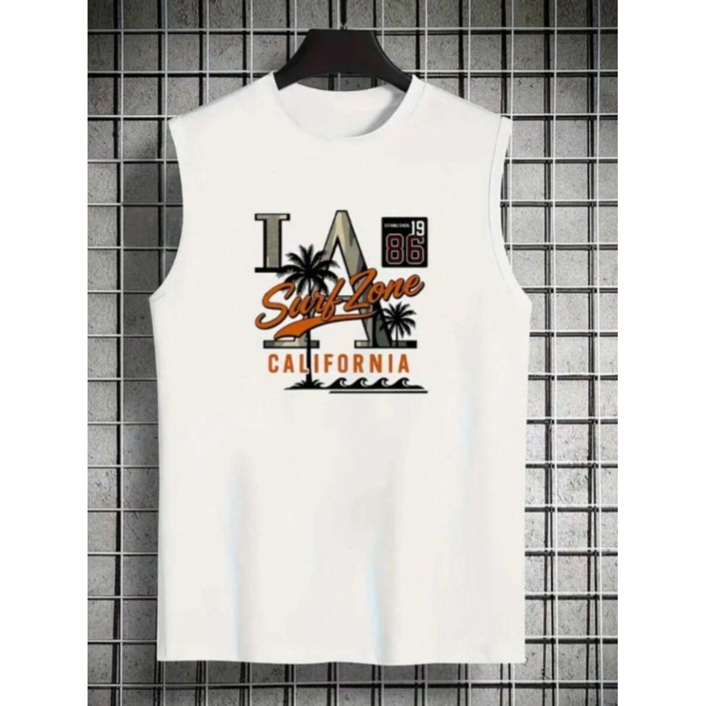 Camiseta Regata California Surf Zone Los Angeles Estampada Bandeira Camiseta Cavada Masculina 100% Algodão Streetwear