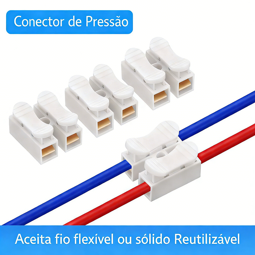 Kit 20/40/60/80/100 Conector De Pressão 2 Via Para Fios Duplo Emenda Sem Solda Sem Parafusos em Oferta na Shopee