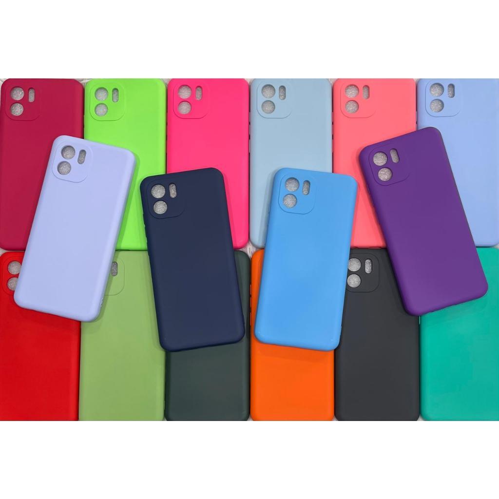 Kit - Capa Capinha Case + Película P/ Xiaomi Redmi A1/A2 Silicone Aveludada Premium Colorida Forrada Proteção de Câmera