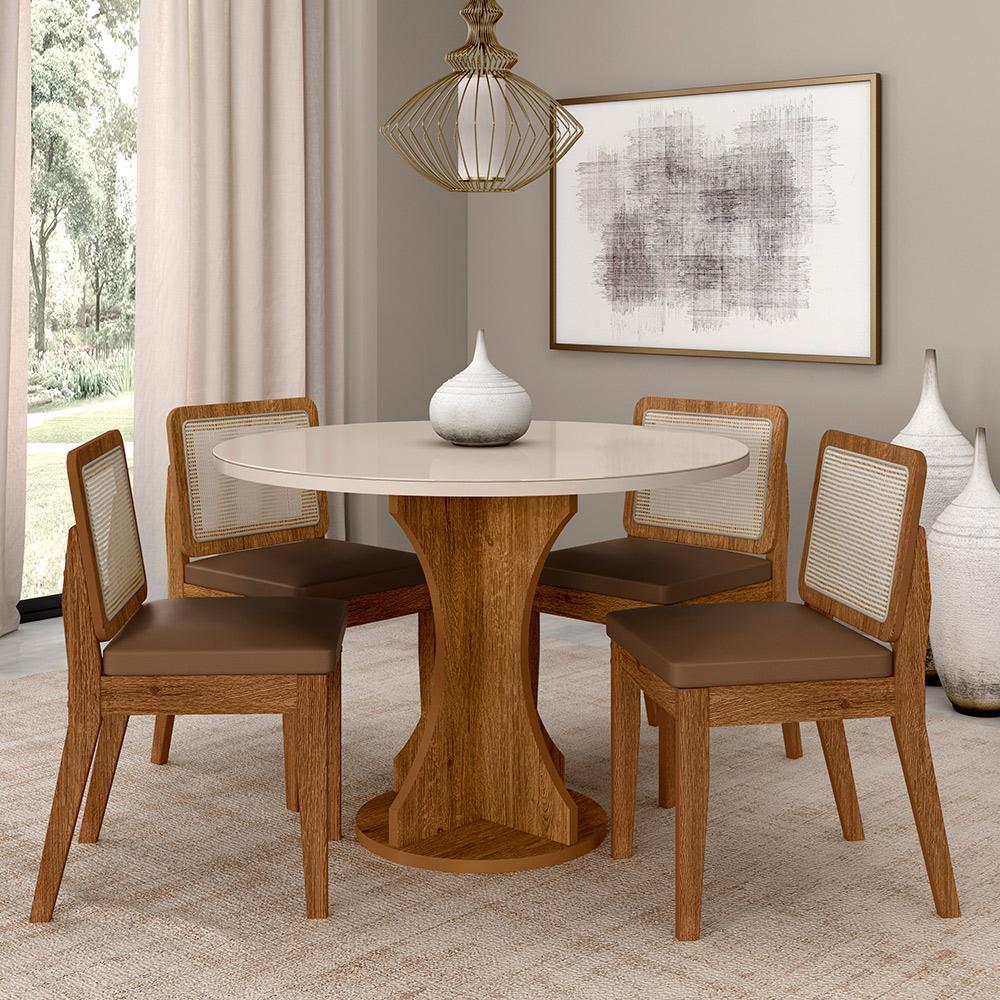 Mesa Redonda C/vidro 4 Cadeiras Sextavada Cali Fre/off/cor.carame - Ma em Oferta na Shopee