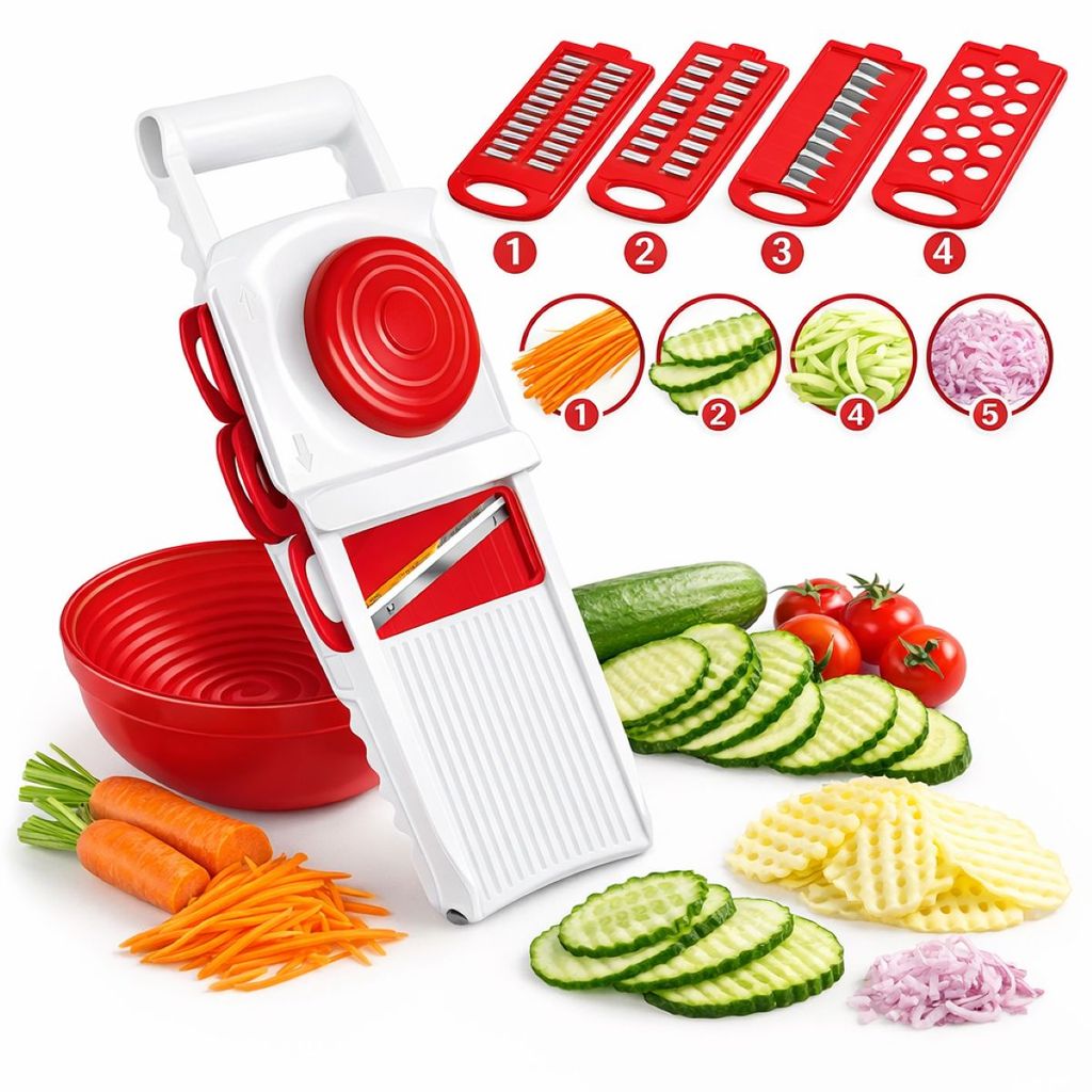 Multi Cortador Fatiador Ralador 5 Lâminas Diferentes Com Travas  5 em 1  Keita