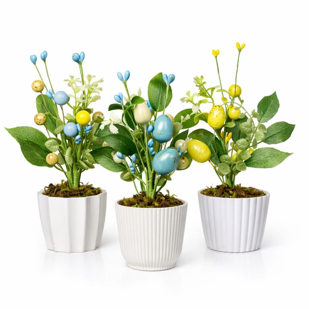 Kit 3 Enfeites De Pascoa Arranjos Ovos Decorativos Vasinhos