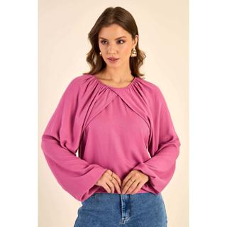 Blusa Feminina Manga Bufante Com Transpasse Marialícia Rosa em Oferta na Shopee