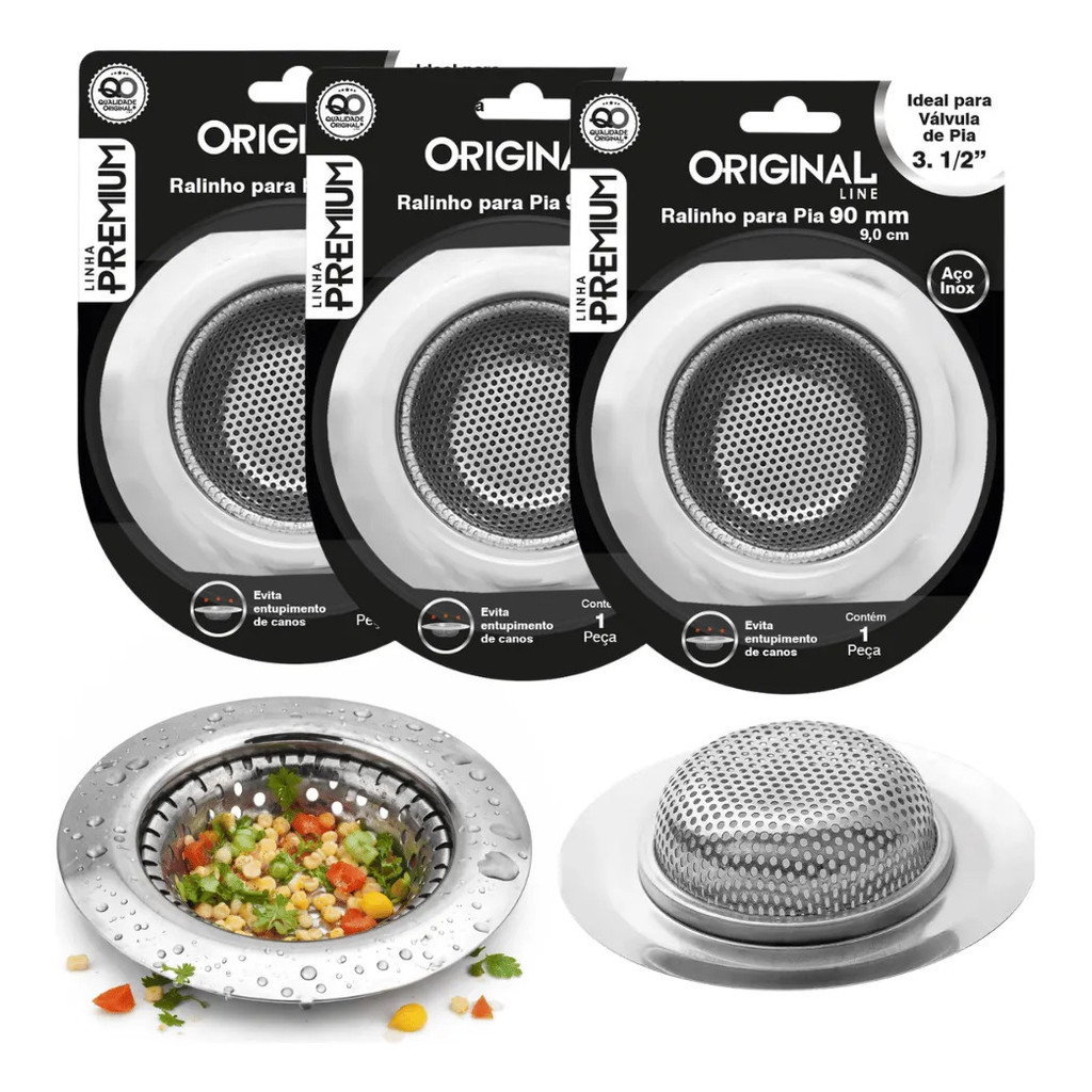 Kit 3 Ralo Inox Para Pia Ralo Cozinha Ralinho Tanque Cesto