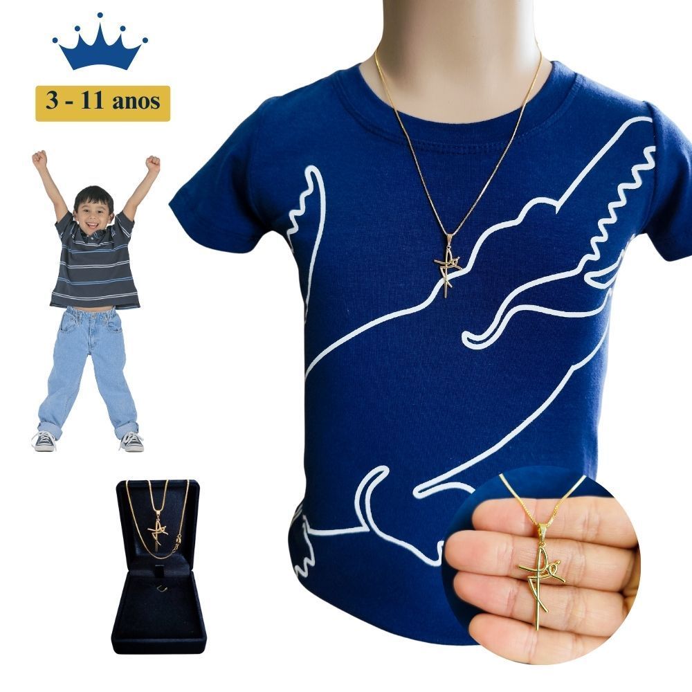 Corrente Infantil Masculina Banhada A Ouro 18k + Pingente Fé
