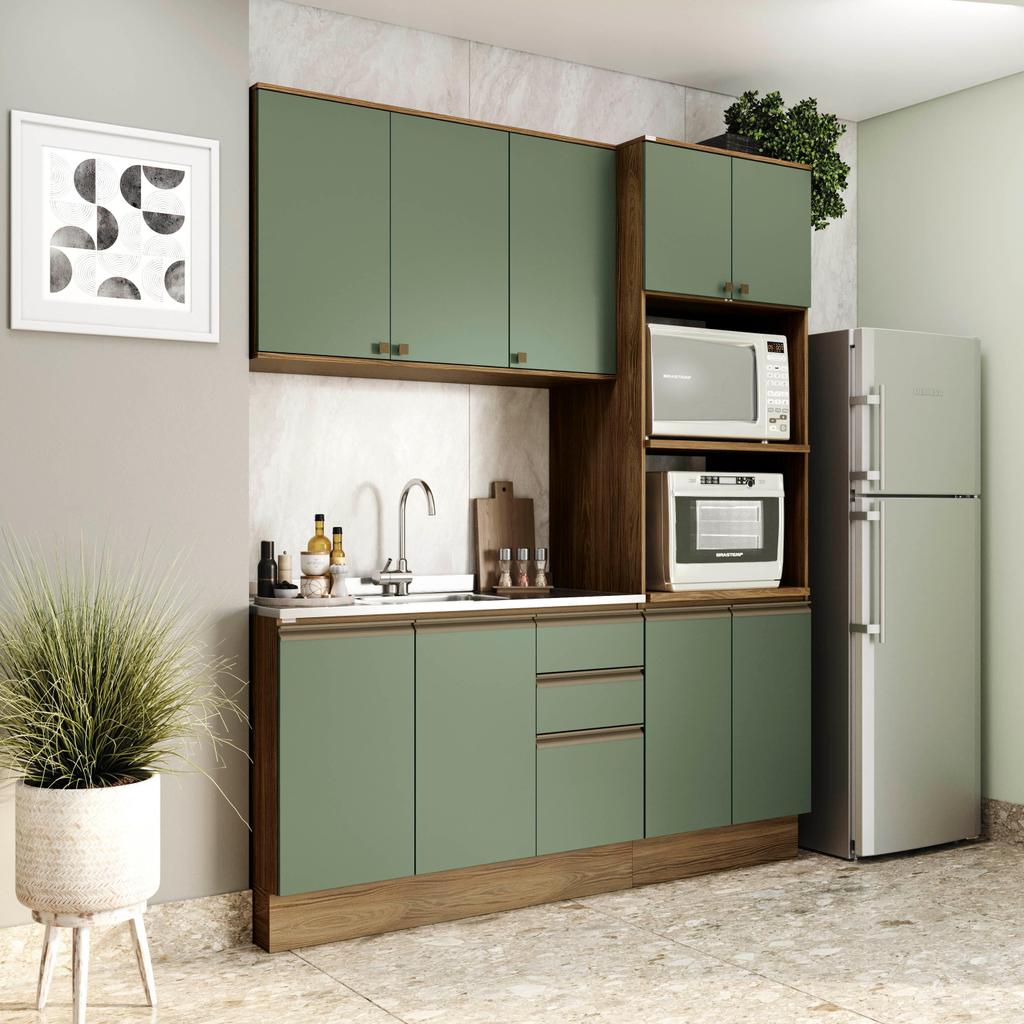 Cozinha Compacta Celeste Kappesberg 100% MDF Nogueira/Verde 190cm em Oferta na Shopee