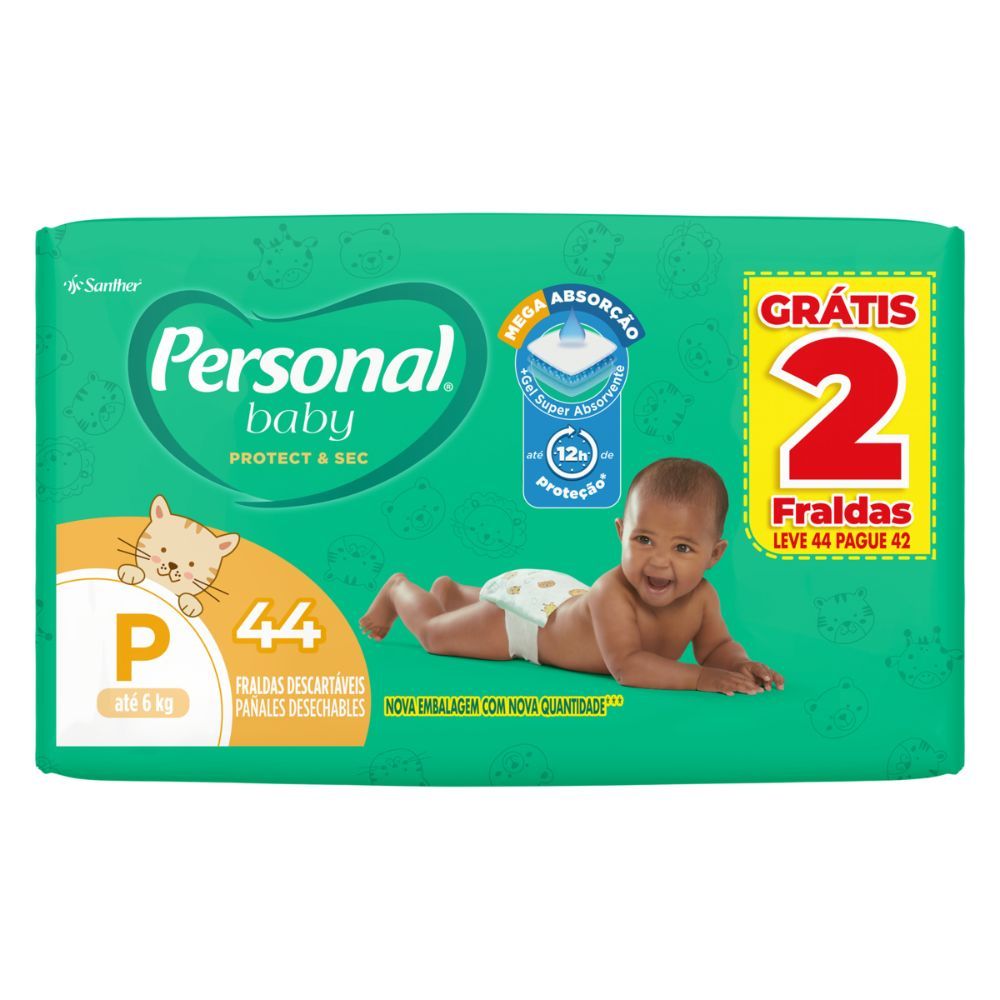 Fralda Personal Baby Protect & Sec Tamanho P 44 Fraldas Descartáveis em Oferta na Shopee