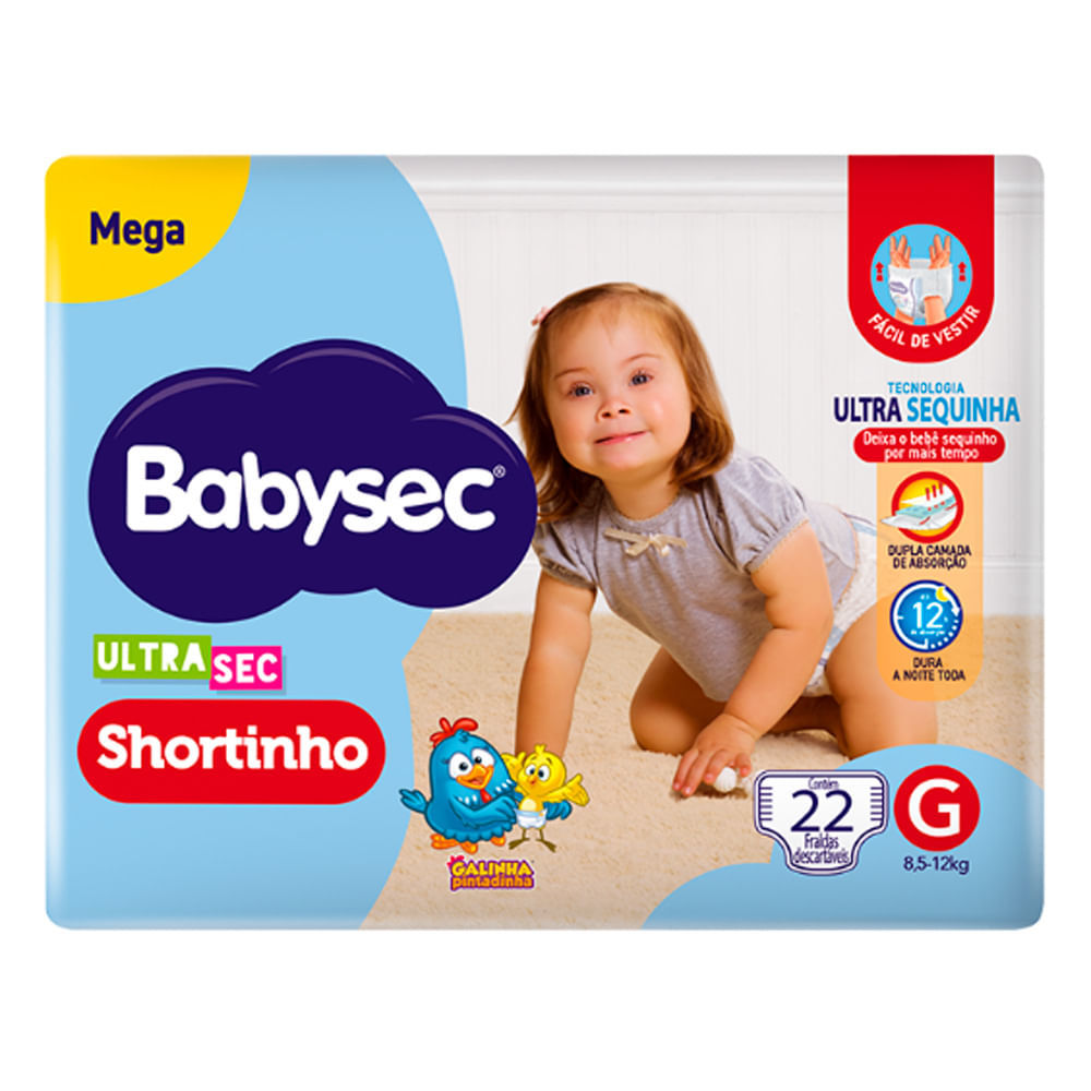 Fralda Babysec Ultrasec Shortinho Mega Tamanho G 22 Unidades Descartáveis em Oferta na Shopee