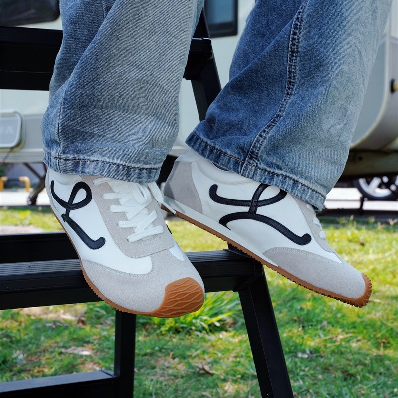 Tênis Feminino Retrô Redondo Branco Com Costura Casual Design Sapatos Baixos Confortáveis Para Homens E Mulheres