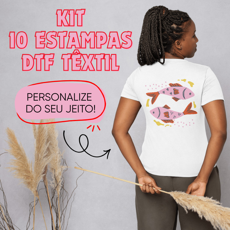 Kit 10 Estampas DTF Têxtil Qualquer Tecido Camisa Bonés Logo Ferro de passar