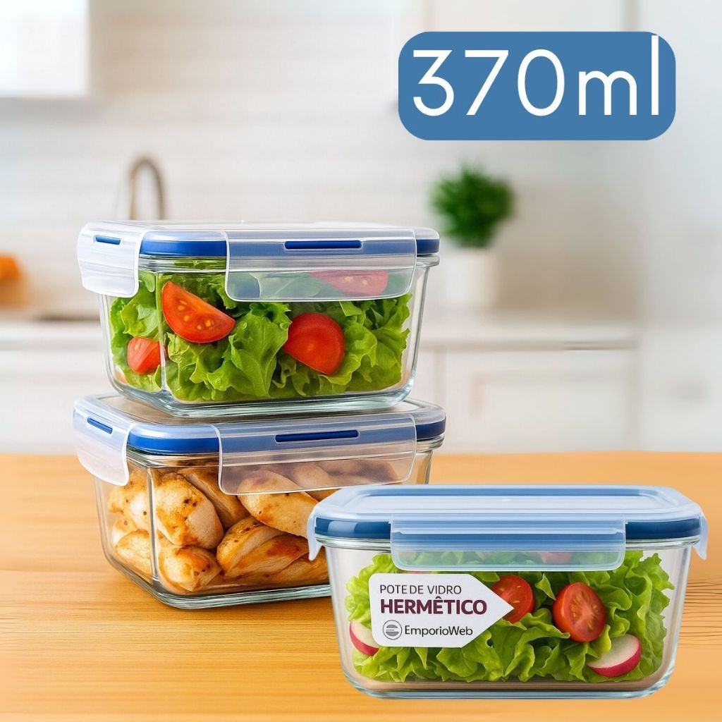 Potes Herméticos Vidro 370ml Marmita Fitness Pequena Tampa Trava Vedação 1 3 5 10 em Oferta na Shopee