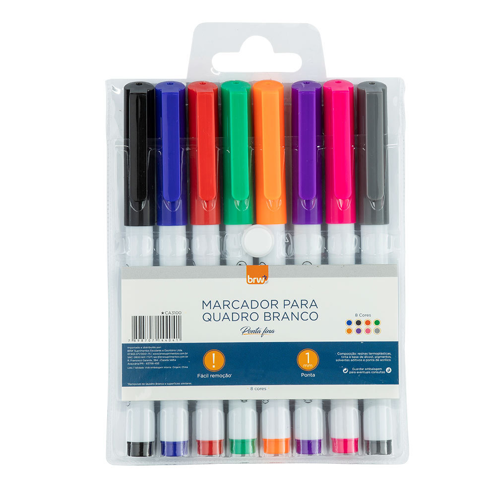 Kit marcador de quadro branco com 8 cores CA3100 BRW
