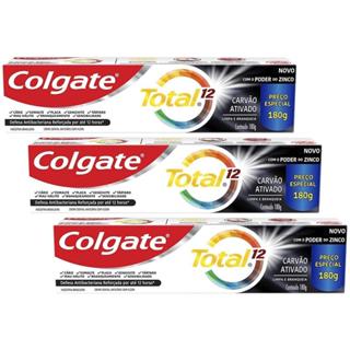 Kit 3 Cremes Dentais Colgate Total Carvão Ativado 180g em Oferta na Shopee