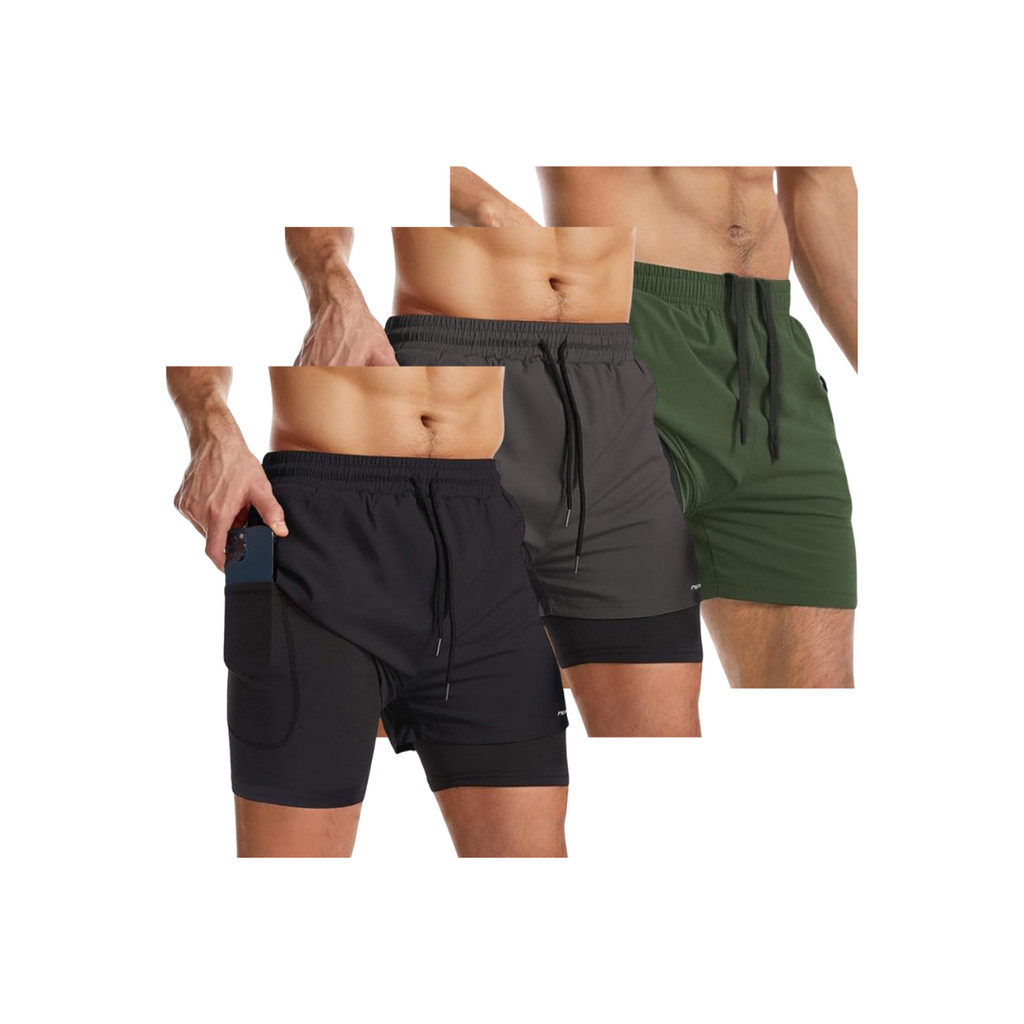 Bermuda Shorts 2 em 1 Masculino Academia Dryfit Elastano Treino Esporte