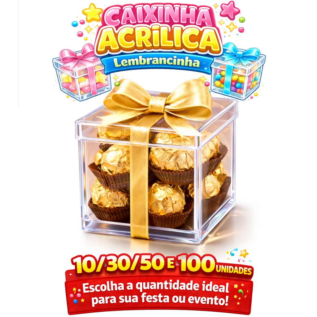 Caixinha Acrílica Lembrancinha Festa Doces Decoração transparente Aniversário 5x5x5