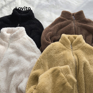 Lovito Casual Casaco Feminino Liso Básico com Zíper LNE29211 (Damasco/Marrom/Cáqui Claro/Preto)