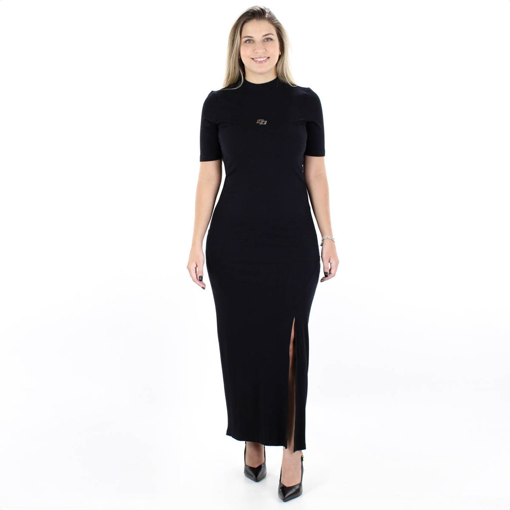 Vestido Colcci Midi Canelado Com Fenda Lateral Preto - Feminino em Oferta na Shopee