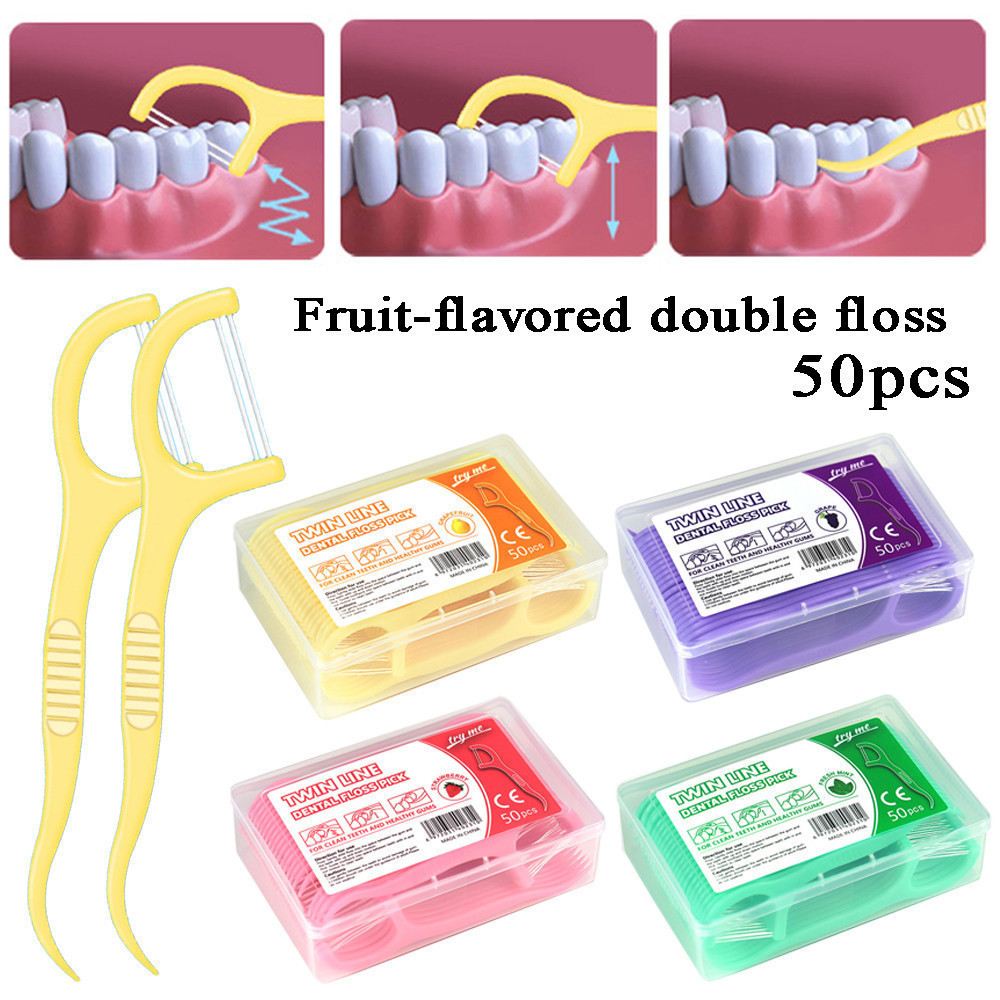 200 palitos de fio dental sabor frutas ultrafinos para limpeza bucal, pacote com 50 unidades Alex em Oferta na Shopee