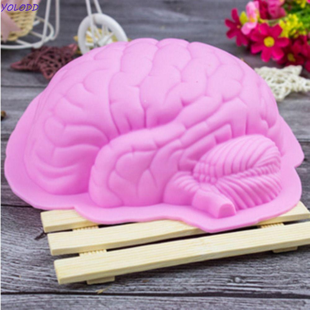 YOLODD Molde De Silicone Cerebral , Peças Do Corpo Em Forma De Cérebro Humano , Bolo Sobremesa 3D Assustadora Rosa DIY