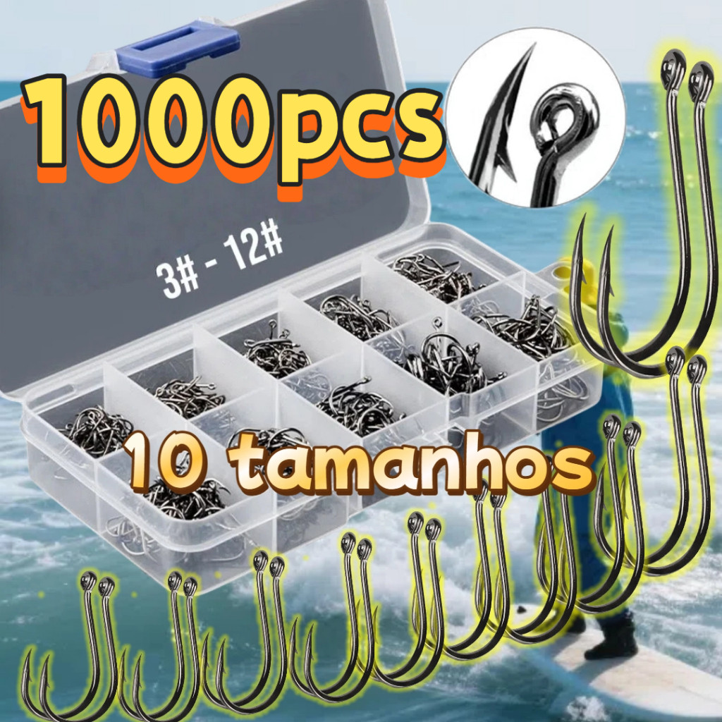 MEDOOSI - 1000pcs Caixa Com Alto Carbono Anzóis Mistas Tamanho Acessórios De Pesca de misto de aço nos Tamanhos 3 ao 12 em Oferta na Shopee