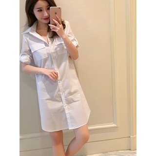 Novo estilo de comprimento médio camisa de manga comprida feminina primavera moda cintura estreita versão coreana primav