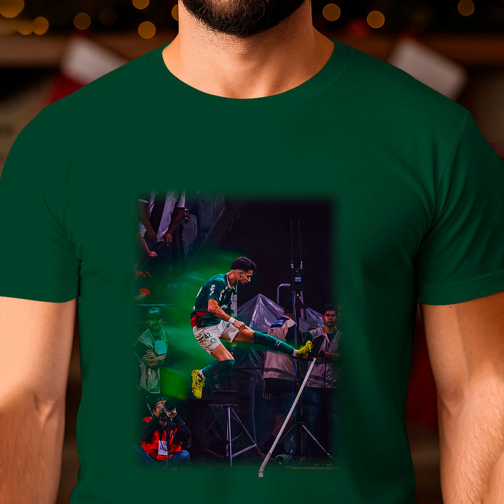 Camiseta Futebol 100% Algodão Fio 30.1 Verdão Flaco López Chutando Bandeira Camisa Tradicional DTF