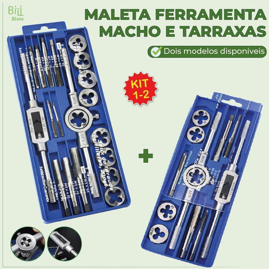 Kit Jogo Cossinete Macho e Tarraxa Rosca 3-12mm 20 Peças com Maleta Aço