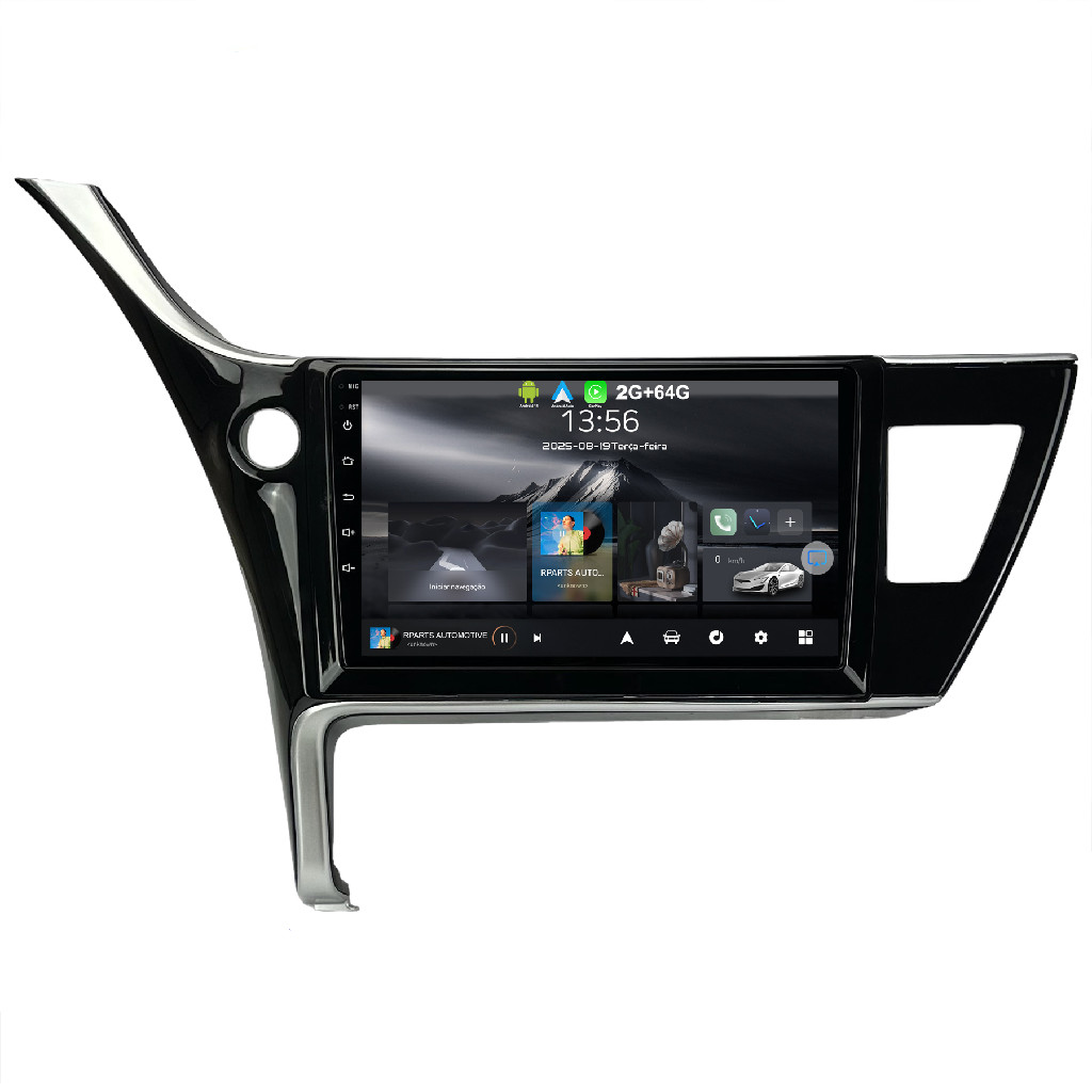 Kit Central Multimidia 9 Polegadas Android Toyota Corolla 2018 a 2019 Com Relógio Black Piano