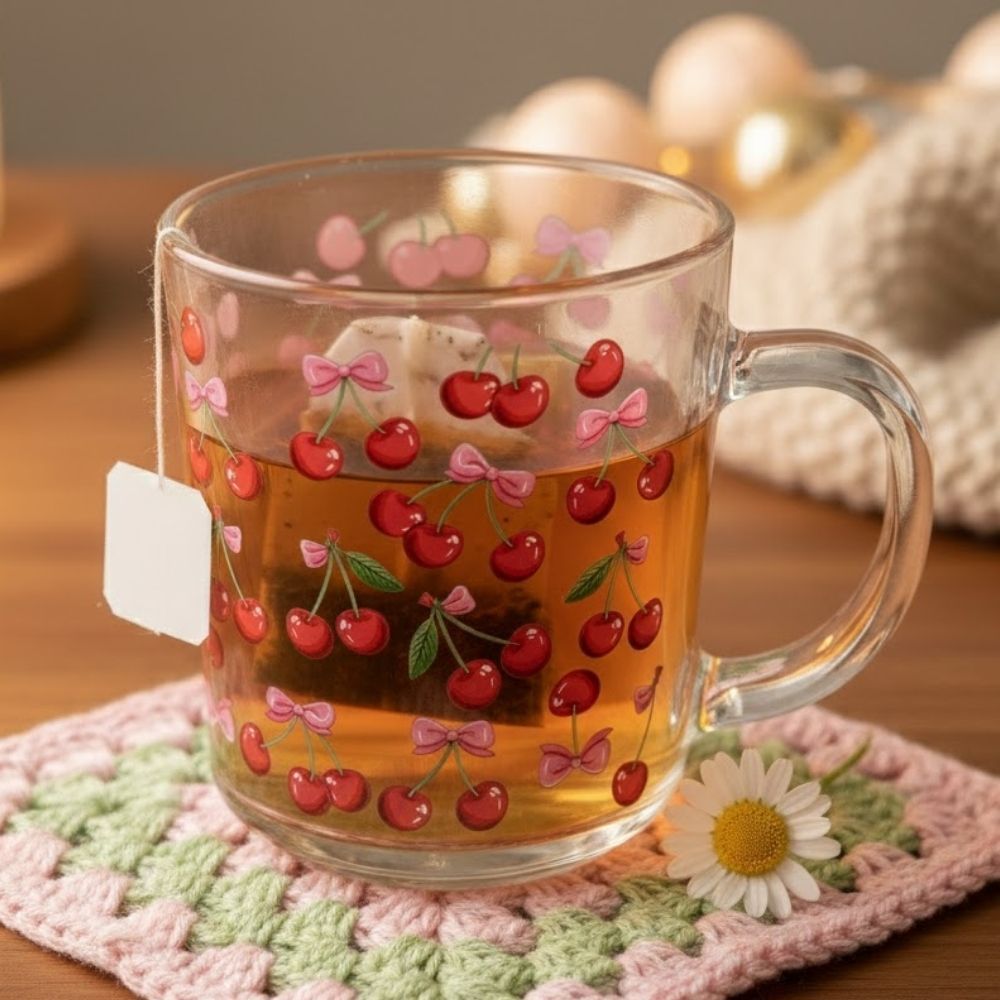 Caneca de Vidro - Cerejas com Lacinhos - 200ml - 1 unidade - Rizzo em Oferta na Shopee