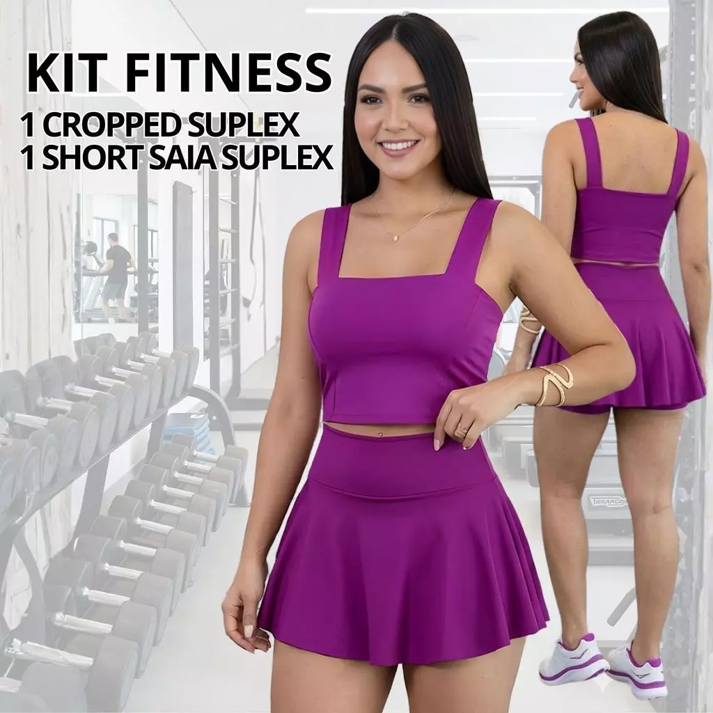 Conjunto Fitness Cropped e Shorts Saia Suplex Ideal para Academia Atividades Fisicas — imagem 1