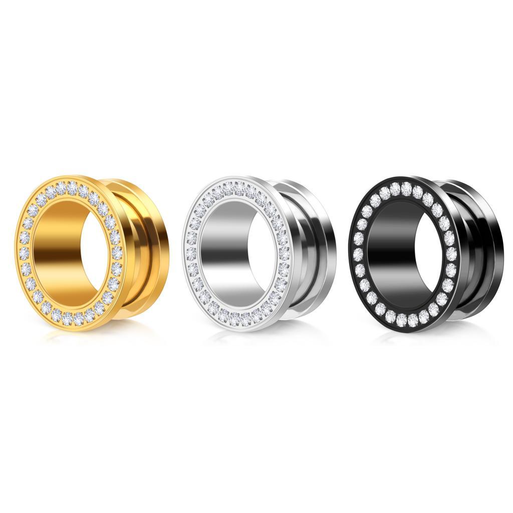 1 Peças Alargadores Plugue Parafuso De Cristal De Zircão De Aço Inoxidável  Ear Fipesh Gage Expansor Piercing Jóias