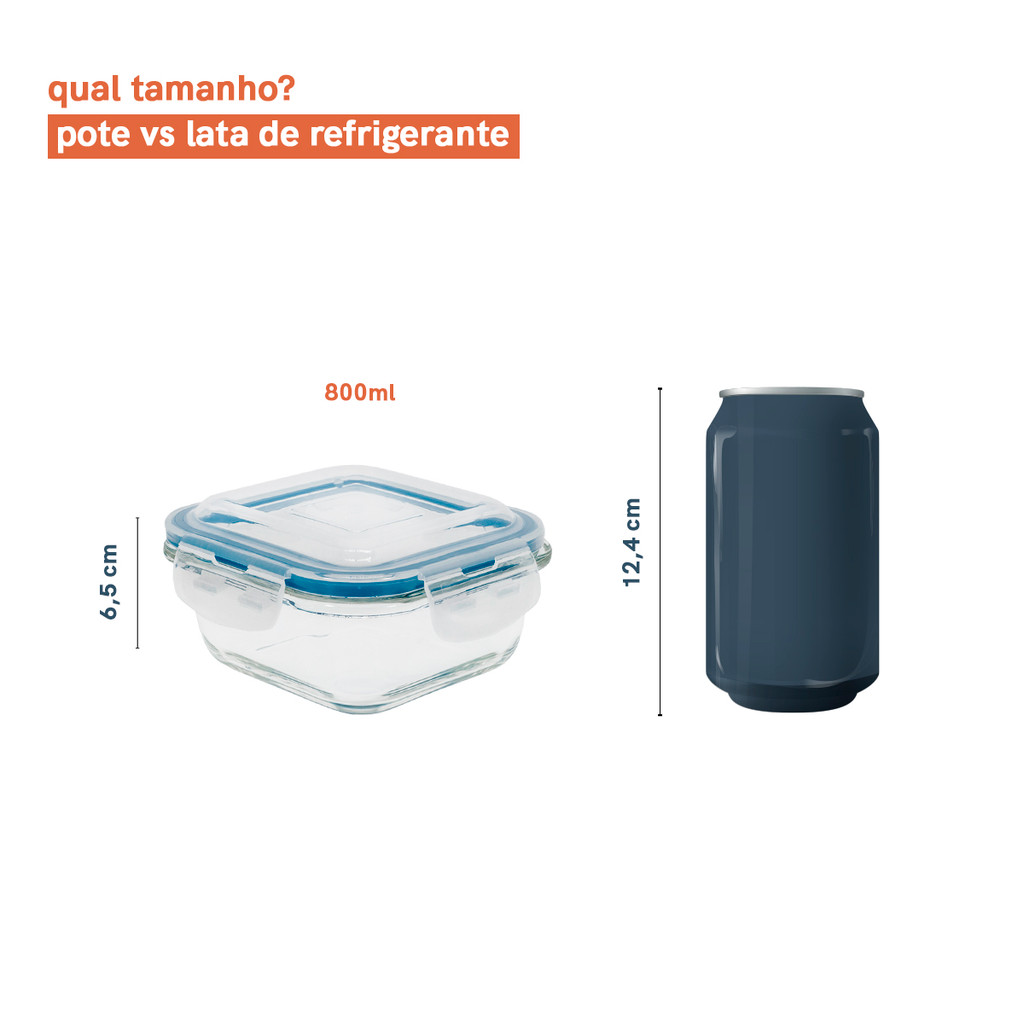 Pote de Vidro Quadrado de 800ml com Tampa Transparente Oikos — imagem 2 de 2