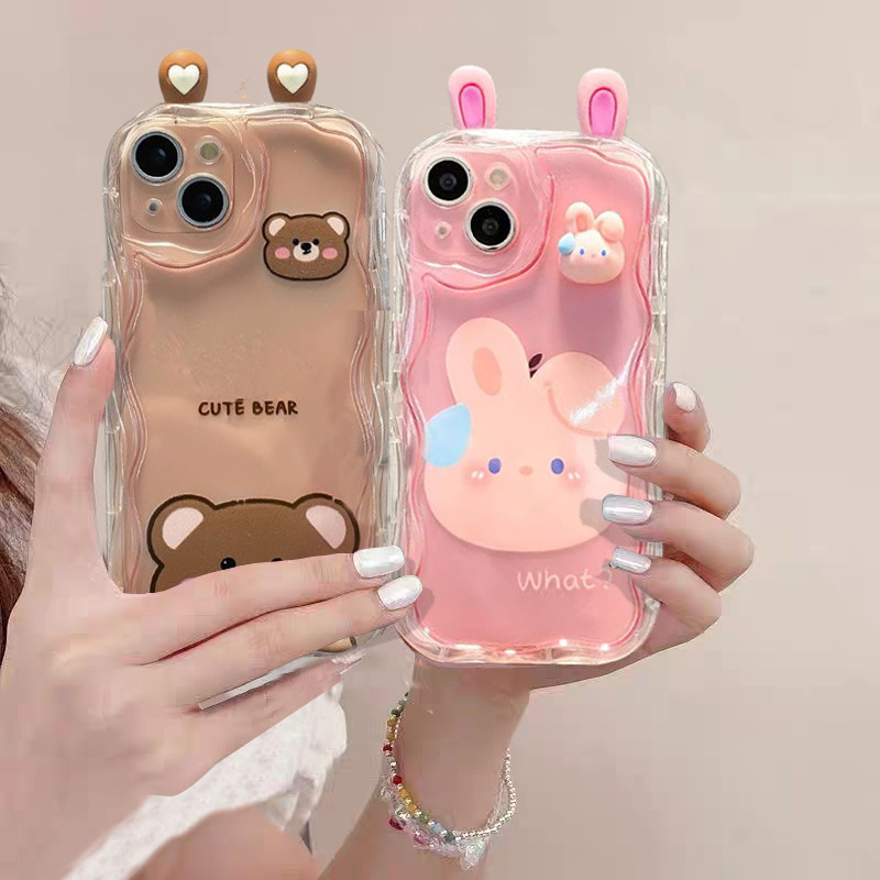 Capa Para Samsung Galaxy A17 A16 A36 A26 A56 A55 A35 A25 A15 A07 A06 A32 A50S A51 M16 3D Bonito Coelho Urso Sapo Orelha 