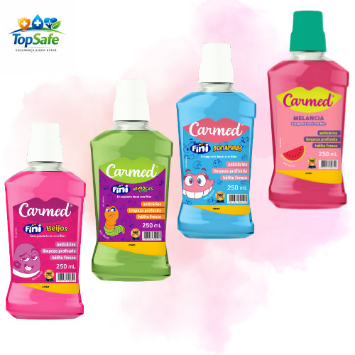 Enxaguante Bucal CARMED 250ml FINI Beijos, FINI Dentaduras, FINI Minhoca ou Melancia CIMED