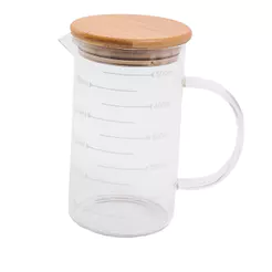 Jarra de Vidro com Medida E Tampa de Bambu 500ml - Oikos