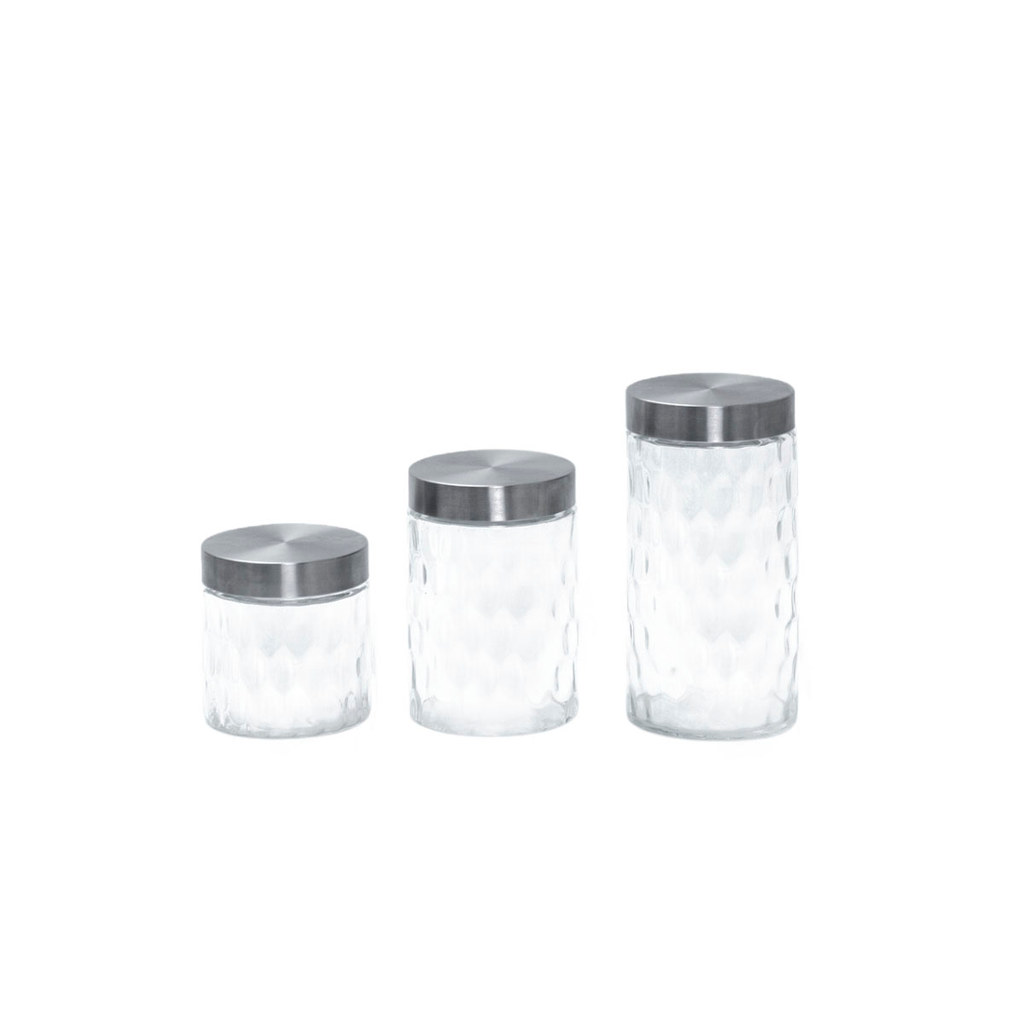 Kit 3 Potes de Vidro com Tampa Inox Bolhas Redondo 800ml, 1300ml E 1700ml - Mozcada