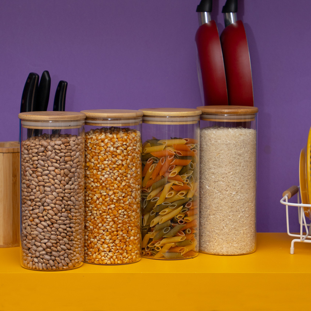 Kit 4 Potes de Vidro 1650ml com Tampa de Bambu Hermética — foto 5